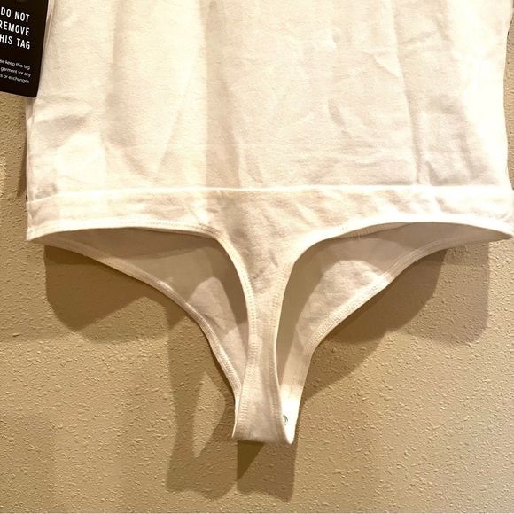 NWT EXPRESS Sequin white Deep V-Neck Thong tank bodysuit holiday women size M - Picture 7 of 10